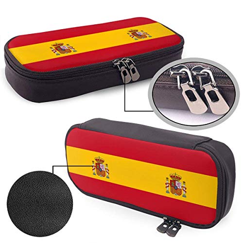Estuche de cuero para bolígrafo Bandera de España Oficina Papelería escolar Estuche para bolígrafo Titular de la pluma con cremallera duradera
