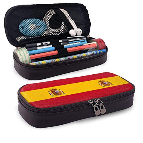 Estuche de cuero para bolígrafo Bandera de España Oficina Papelería escolar Estuche para bolígrafo Titular de la pluma con cremallera duradera