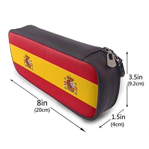 Estuche de cuero para bolígrafo Bandera de España Oficina Papelería escolar Estuche para bolígrafo Titular de la pluma con cremallera duradera