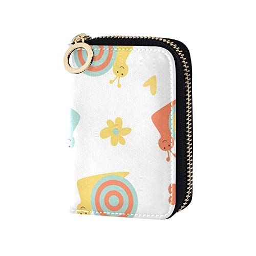 Estuche de Cuero para Tarjetas Lindos Caracoles y Conchas Tarjetero Monedero Cuero de la PU Cremallera Alrededor Tamaño Compacto Ranura para Tarjetas Monederos para Mujeres Señoras Niñas Cartera Mini