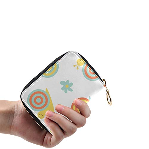 Estuche de Cuero para Tarjetas Lindos Caracoles y Conchas Tarjetero Monedero Cuero de la PU Cremallera Alrededor Tamaño Compacto Ranura para Tarjetas Monederos para Mujeres Señoras Niñas Cartera Mini