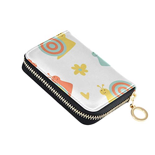 Estuche de Cuero para Tarjetas Lindos Caracoles y Conchas Tarjetero Monedero Cuero de la PU Cremallera Alrededor Tamaño Compacto Ranura para Tarjetas Monederos para Mujeres Señoras Niñas Cartera Mini