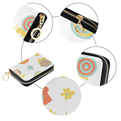 Estuche de Cuero para Tarjetas Lindos Caracoles y Conchas Tarjetero Monedero Cuero de la PU Cremallera Alrededor Tamaño Compacto Ranura para Tarjetas Monederos para Mujeres Señoras Niñas Cartera Mini