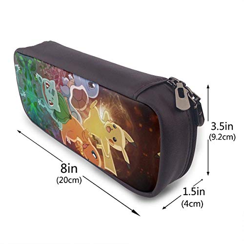 Estuche de lápices Pokémon Starte-rs Pi-Kachu - Estuche de cuero de PU de alta capacidad con organizador de escritorio de doble cremallera Bolsa de maquillaje cosmético multifunción
