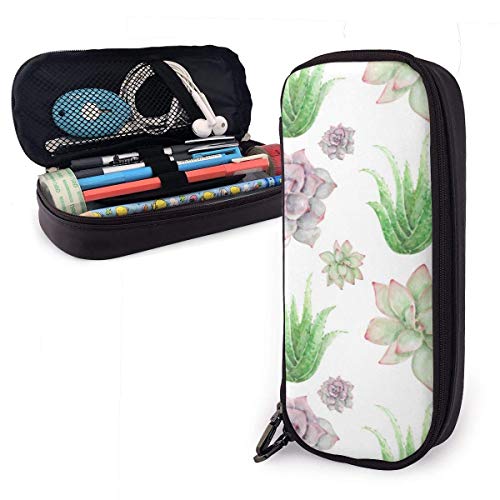 Estuche Escolar de Gran Capacidad, Bolsa de Lápiz Organizador para Material Papelería con Cremallera Doble Acuarela Suculenta Flor De Cactus Aloe Vera para Hombre Mujer Estudiante en Escuela Oficina