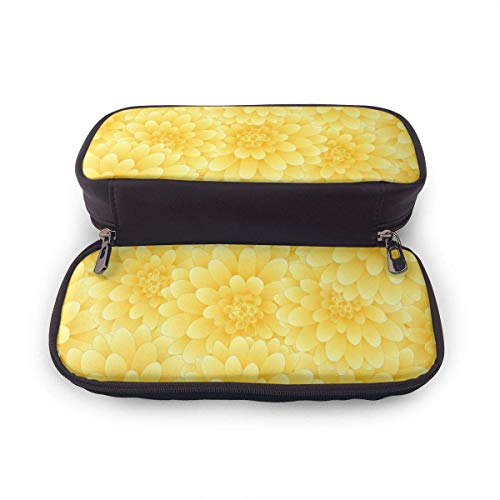 Estuche Escolar de Gran Capacidad, Bolsa de Lápiz Organizador para Material Papelería con Cremallera Doble Flores amarillas de dalia para Hombre Mujer Estudiante en Escuela Oficina