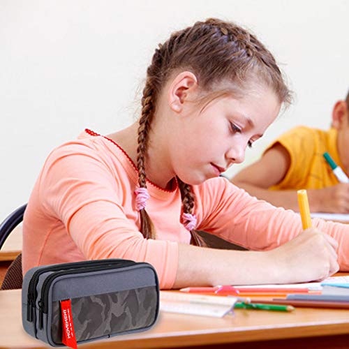 Estuche Escolar de Grandes Capacidad, TOYESS Estuches Escolares con 3 Cremalleras Para Niños & Niña, 22CM(Camuflaje Gris)