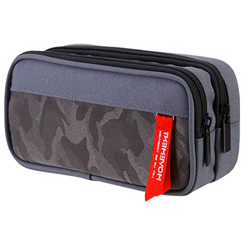 Estuche Escolar de Grandes Capacidad, TOYESS Estuches Escolares con 3 Cremalleras Para Niños & Niña, 22CM(Camuflaje Gris)