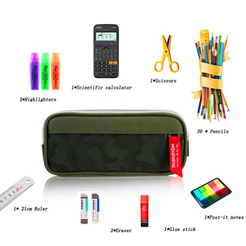 Estuche Escolar de Grandes Capacidad, TOYESS Estuches Escolares con 3 Cremalleras Para Niños & Niña, 22CM(Camuflaje Verde)