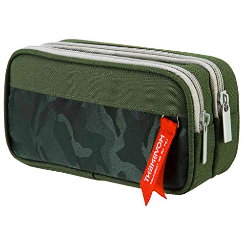 Estuche Escolar de Grandes Capacidad, TOYESS Estuches Escolares con 3 Cremalleras Para Niños & Niña, 22CM(Camuflaje Verde)