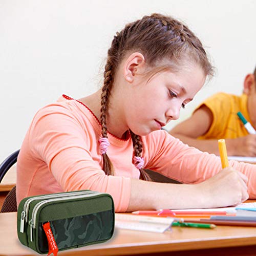 Estuche Escolar de Grandes Capacidad, TOYESS Estuches Escolares con 3 Cremalleras Para Niños & Niña, 22CM(Camuflaje Verde)