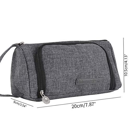 Estuche Escolar Niña, Yigou Multifuncional Estuche de lápices de Gran Capacidad Bolsa de Lona Bolsa de lápiz Maquillaje Organizador de Papelería para útiles Escolares y Oficina (Gris negro)