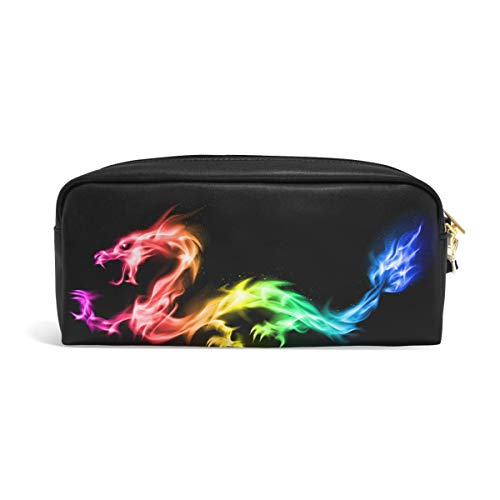 Estuche para lápices, diseño de dragón arcoíris, bolsa de viaje para maquillaje de gran capacidad, piel impermeable, 2 compartimentos, el mejor regalo de Halloween para niños y niñas