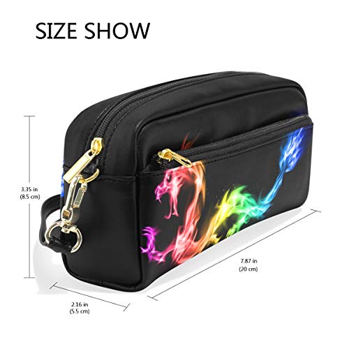 Estuche para lápices, diseño de dragón arcoíris, bolsa de viaje para maquillaje de gran capacidad, piel impermeable, 2 compartimentos, el mejor regalo de Halloween para niños y niñas
