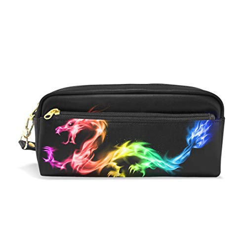 Estuche para lápices, diseño de dragón arcoíris, bolsa de viaje para maquillaje de gran capacidad, piel impermeable, 2 compartimentos, el mejor regalo de Halloween para niños y niñas