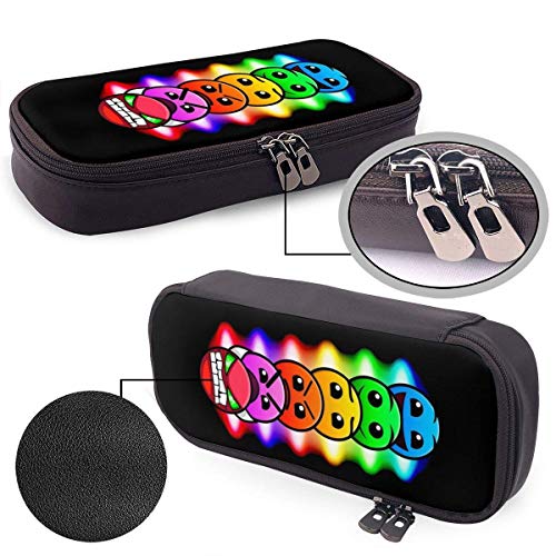 Estuche para lápices Geo-Dash - Estuche de cuero PU de alta capacidad con organizador de papelería con doble cremallera Bolsa de maquillaje cosmético multifunción