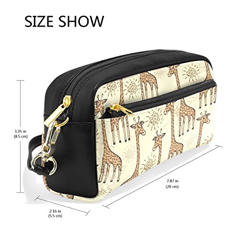 Estuche para lápices, jirafa estampado bolsa de viaje maquillaje gran capacidad impermeable cuero 2 compartimentos para niñas niños mujeres hombres