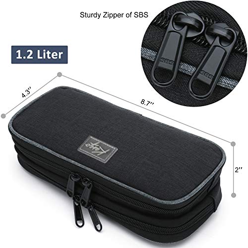 Estuche para Lápices, Kasgo Grande Capacidad Estuche Escolar para Estudiantes Papelería de Dos Cremallera y Bolsillo Negro