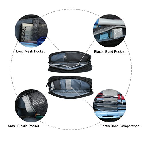 Estuche para Lápices, Kasgo Grande Capacidad Estuche Escolar para Estudiantes Papelería de Dos Cremallera y Bolsillo Negro