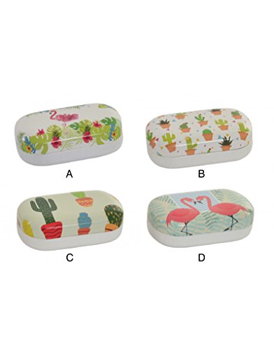 Estuche para lentillas con Espejo y Pinzas. Diseño Cactus/Flamenco. - Hogar y más - C