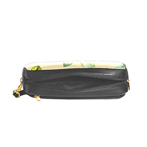 Estuche para niñas con cremallera de piel sintética y cremallera, diseño de planta de jojoba tropical, botánica, botánica, ecológica, de gran capacidad, bolsa para lápices