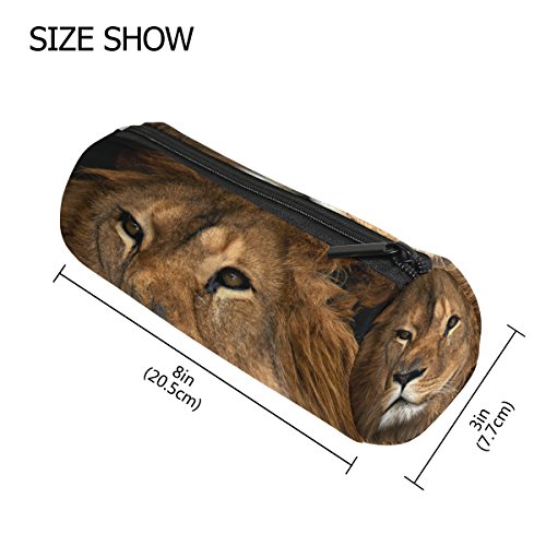 Estuche portatodo cilíndrico con forma de bolígrafo de león, bolsa de papelería con cremallera maquillaje