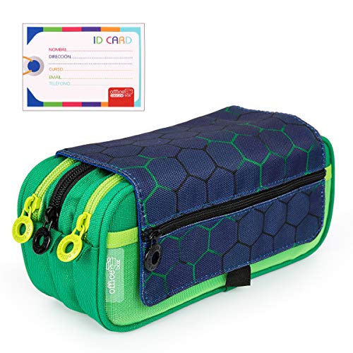 Estuche Portatodo Triple de Amplios Apartados Interiores con Cremallera Individual, Estuche para Material Escolar y Viaje, Boys Mosaico