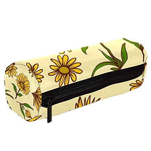 Estuche redondo con diseño de flores de caléndula con compartimentos para niñas y adultos