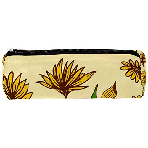 Estuche redondo con diseño de flores de caléndula con compartimentos para niñas y adultos