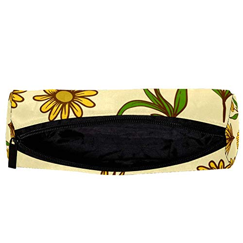 Estuche redondo con diseño de flores de caléndula con compartimentos para niñas y adultos