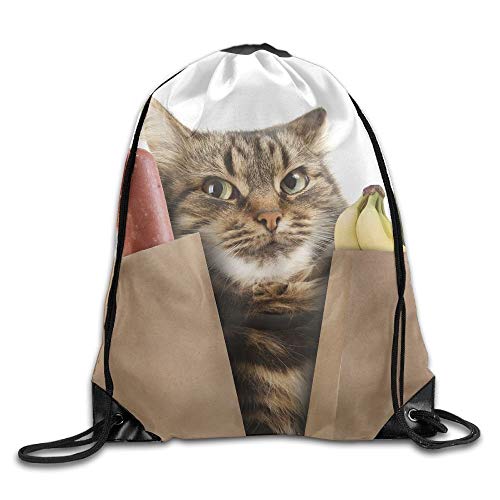 Etryrt Mochilas/Bolsas de Gimnasia,Bolsas de Cuerdas, Advanced Customization Drawstring Sackpack Funny Cat In The Store Drawstring Sling Waterproof Backpack Lightweight Backpack