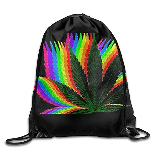 Etryrt Mochilas/Bolsas de Gimnasia,Bolsas de Cuerdas, Sport Rainbow Crazy Weed Cool Marijuana Drawstring Backpack