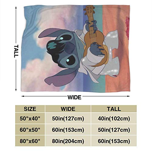 Etryrt Stitch Plays Guitar Throw Blanket Ultra Soft Microplush Bed Blanket-All Season Premium Fluffy Microfiber Fleece Throw for Sofa Couch Throw60 x50