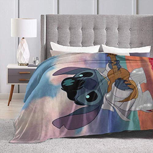 Etryrt Stitch Plays Guitar Throw Blanket Ultra Soft Microplush Bed Blanket-All Season Premium Fluffy Microfiber Fleece Throw for Sofa Couch Throw60 x50