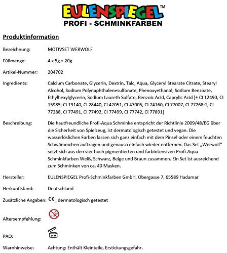 Eulenspiegel 204702 - hombre lobo truco Kit, 4 colores, incl. cepillos y las instrucciones