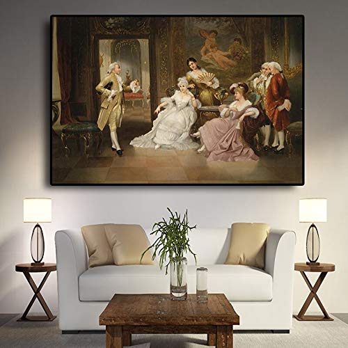 Europeo Retro Party Palace Retrato Pintura al óleo Carteles e Impresiones Lienzo Arte Sala de Estar Mural Pintura sin Marco 20cmx30cm