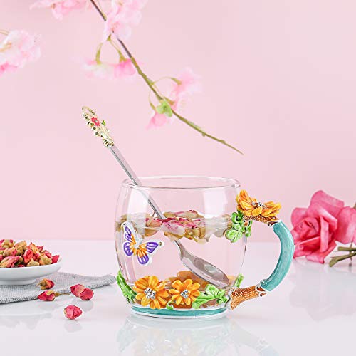 evecase - Tazas de café de cristal transparente sin plomo con cuchara de acero, regalo personalizado para mujeres, esposa, mamá, niña, profesor, amigas, cumpleaños, madres, día de San Valentín (verde)