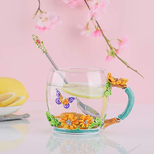 evecase - Tazas de café de cristal transparente sin plomo con cuchara de acero, regalo personalizado para mujeres, esposa, mamá, niña, profesor, amigas, cumpleaños, madres, día de San Valentín (verde)