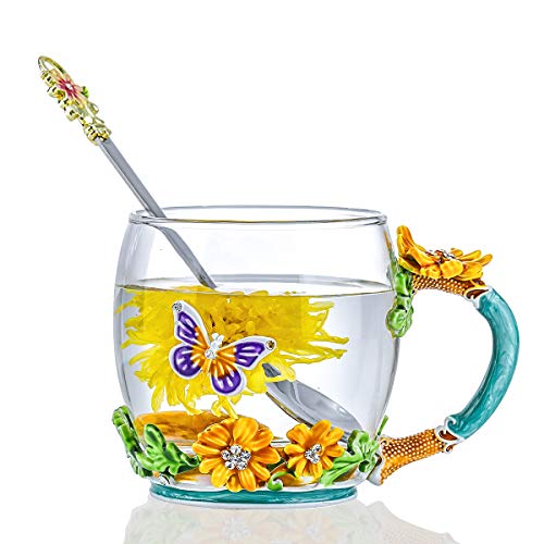 evecase - Tazas de café de cristal transparente sin plomo con cuchara de acero, regalo personalizado para mujeres, esposa, mamá, niña, profesor, amigas, cumpleaños, madres, día de San Valentín (verde)