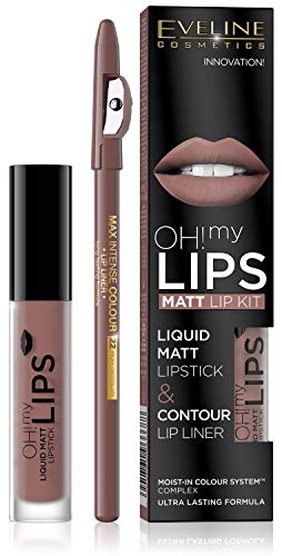 Eveline Oh! My Lips Matt Lip Kit Liquid Matt Lipstick And Contour Lip Liner 02 Milky Chocolate 50 g (5901761966688)