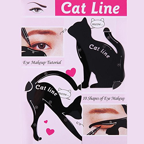 Everpert Cat Eyeliner Stencil Maquillaje modelos de cejas tarjeta de plantilla de sello 2pcs / Set