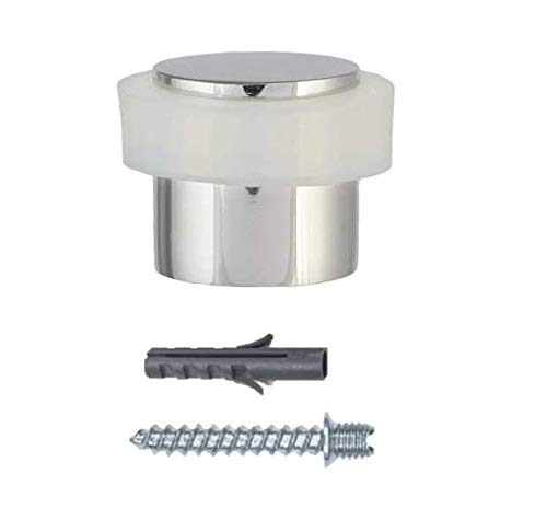 EVI Herrajes 1 Tope de Puerta Brillante, INOX Brillo-Goma Blanca