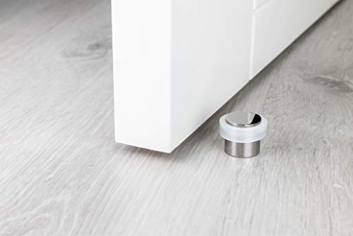 EVI Herrajes 1 Tope de Puerta Brillante, INOX Brillo-Goma Blanca