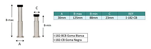 EVI Herrajes I-182-CB Tope de Puerta Pared, Acero Inoxidable Version con Base roscada y Bloqueo de Seguridad. Goma Negra, Regulable 88-120mm (nuevo)