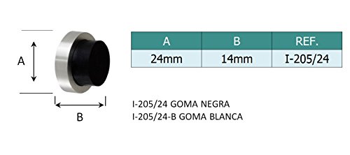EVI Herrajes I-205/24 Tope de Puerta, Inox Mate-Goma Negra, 24x14mm