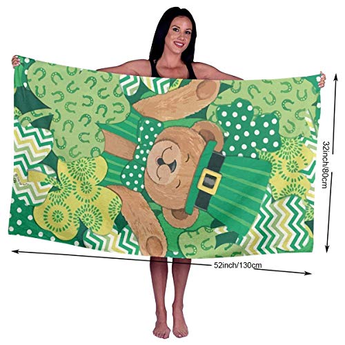Ewtretr Toalla de Playa Cute St.Patrick's Hat Teddy Bear Microfiber Beach Towels Quick Dry Super Absorbent Bathing SPA Pool Towels for Swimming & Outdoor, 31"x 51"