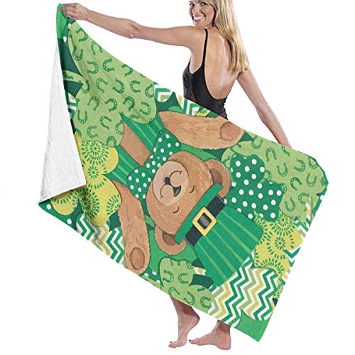 Ewtretr Toalla de Playa Cute St.Patrick's Hat Teddy Bear Microfiber Beach Towels Quick Dry Super Absorbent Bathing SPA Pool Towels for Swimming & Outdoor, 31"x 51"