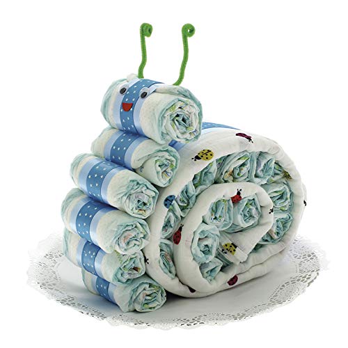 Exclusivo DRIM Tarta de pañales con Forma de Caracol con Muselina Azul