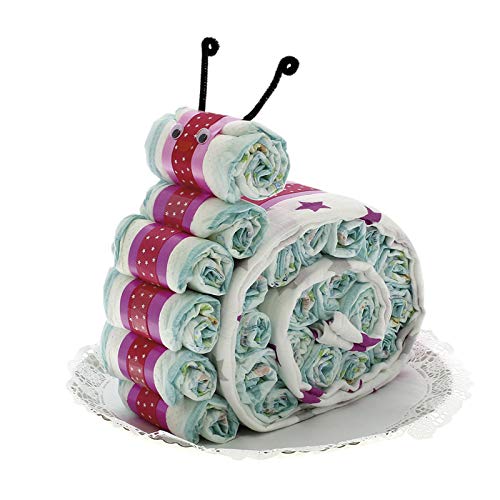 Exclusivo DRIM Tarta de pañales con Forma de Caracol con Muselina Rosa