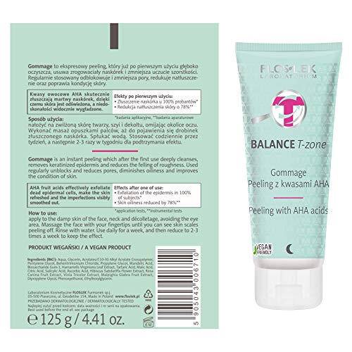 Exfoliante de piel con ácidos AHA | 125 g | Cuidado de la piel mixta, con imperfecciones | Perfecto para todas las edades | Fabricado en la UE, de Floslek.